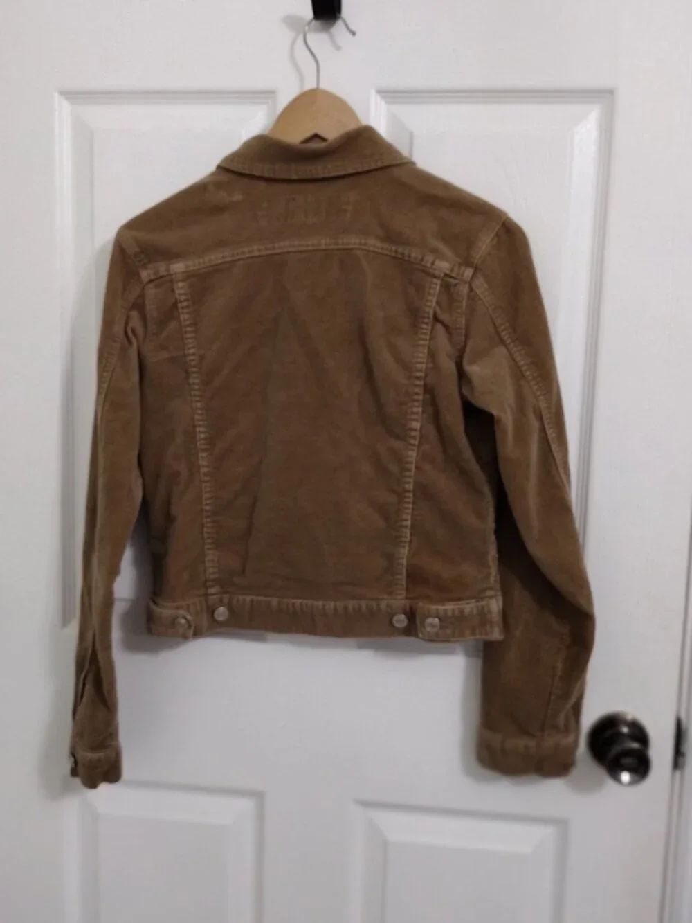 AC-3998 Brown Corduroy Cropped Jacket Size M Stretch Cotton Fitted Y2K Style - Picture 3 of 6